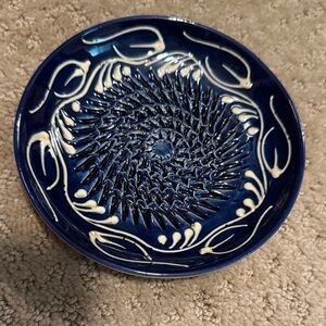 Artistic Blue and Cream Ceramic Plate